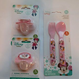 Disney Baby Minnie Mouse Pacifiers and Fork & Spoon Bundle